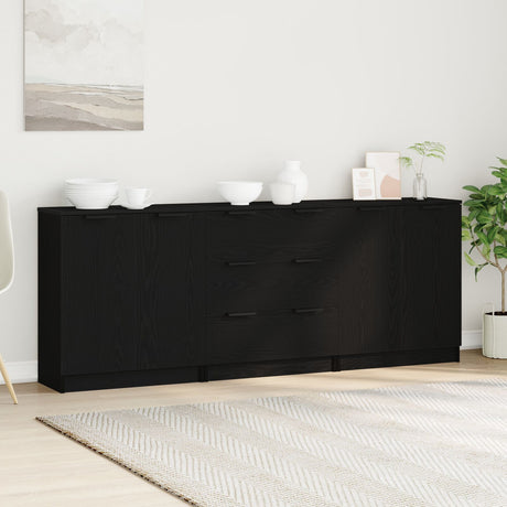 3 Piece Sideboards Black Oak Engineered Wood