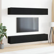 4-Piece Tv Cabinet Set - Wall-Mounted Black Oak Engineered Wood