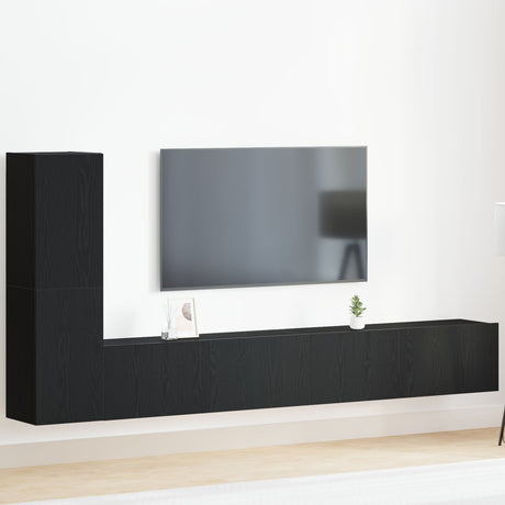 3 Piece Tv Cabinet Set Wall-Mounted Black Oak Engineered Wood