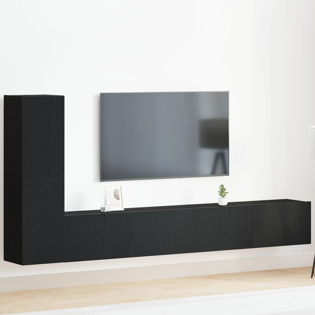 3 Piece Tv Cabinet Set Wall-Mounted Black Oak Engineered Wood
