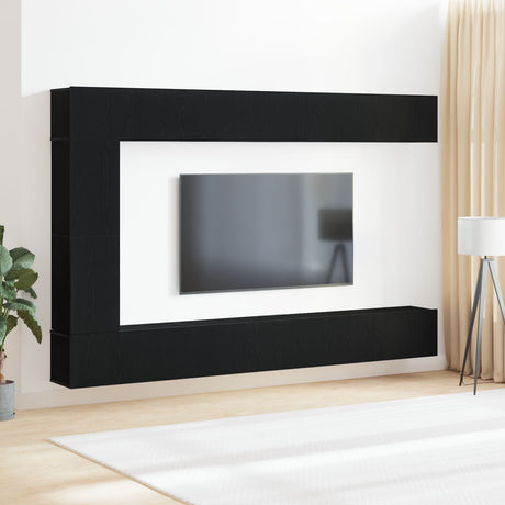 7 Piece Tv Cabinet Set Wall-Mounted Black Oak Engineered Wood