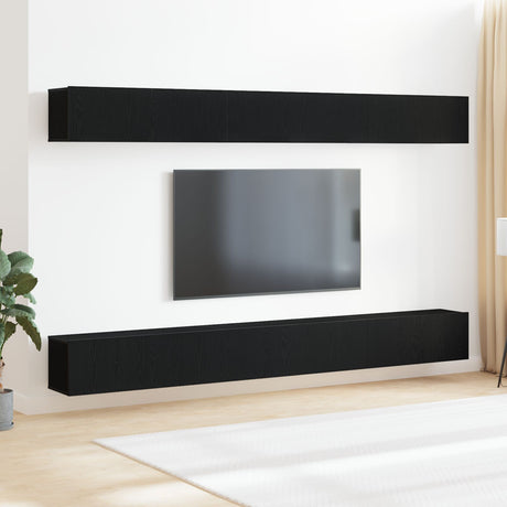 6 Piece Tv Cabinet Set Black Oak Engineered Wood