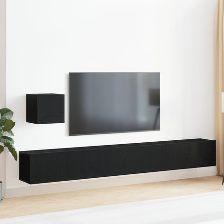 4 Piece Tv Cabinet Set Black Oak Engineered Wood