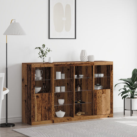 Sideboard With Led Lights Old Wood 163X37X100 Cm Engineered Wood,  Sideboard With Led Lights Old Wood 41X37X100 Cm