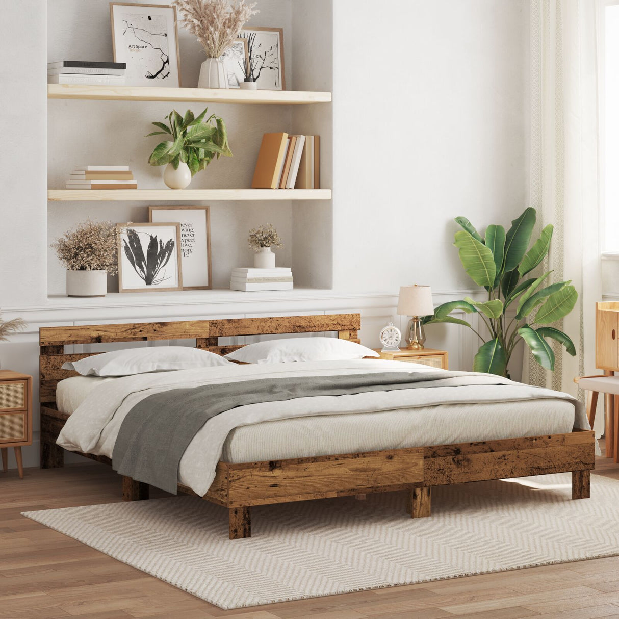 Pine Wood Bed Frame Old Wood Solid Pine Wood 180 X 200 Cm Durable