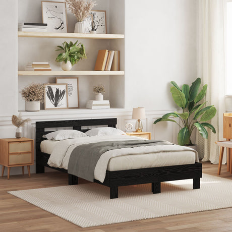 Slatted Bed Frame Black Oak Engineered Wood 120 X 190 Cm Solid