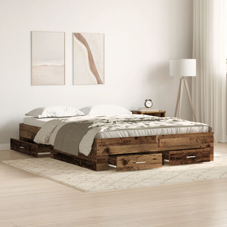 Bed Frame With Drawers Old Wood Engineered Wood 160 X 200 Cm