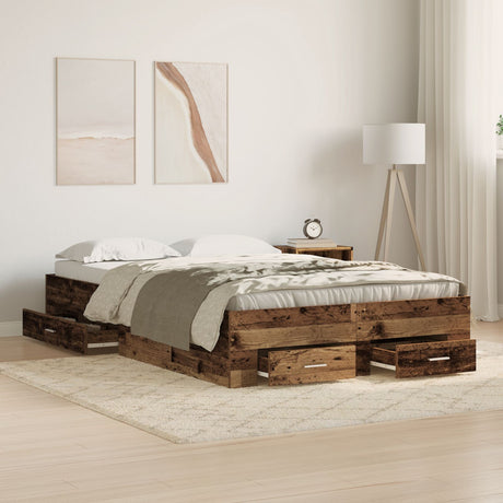 Bed Frame With Drawers Old Wood 120X200 Cm Engineered Wood