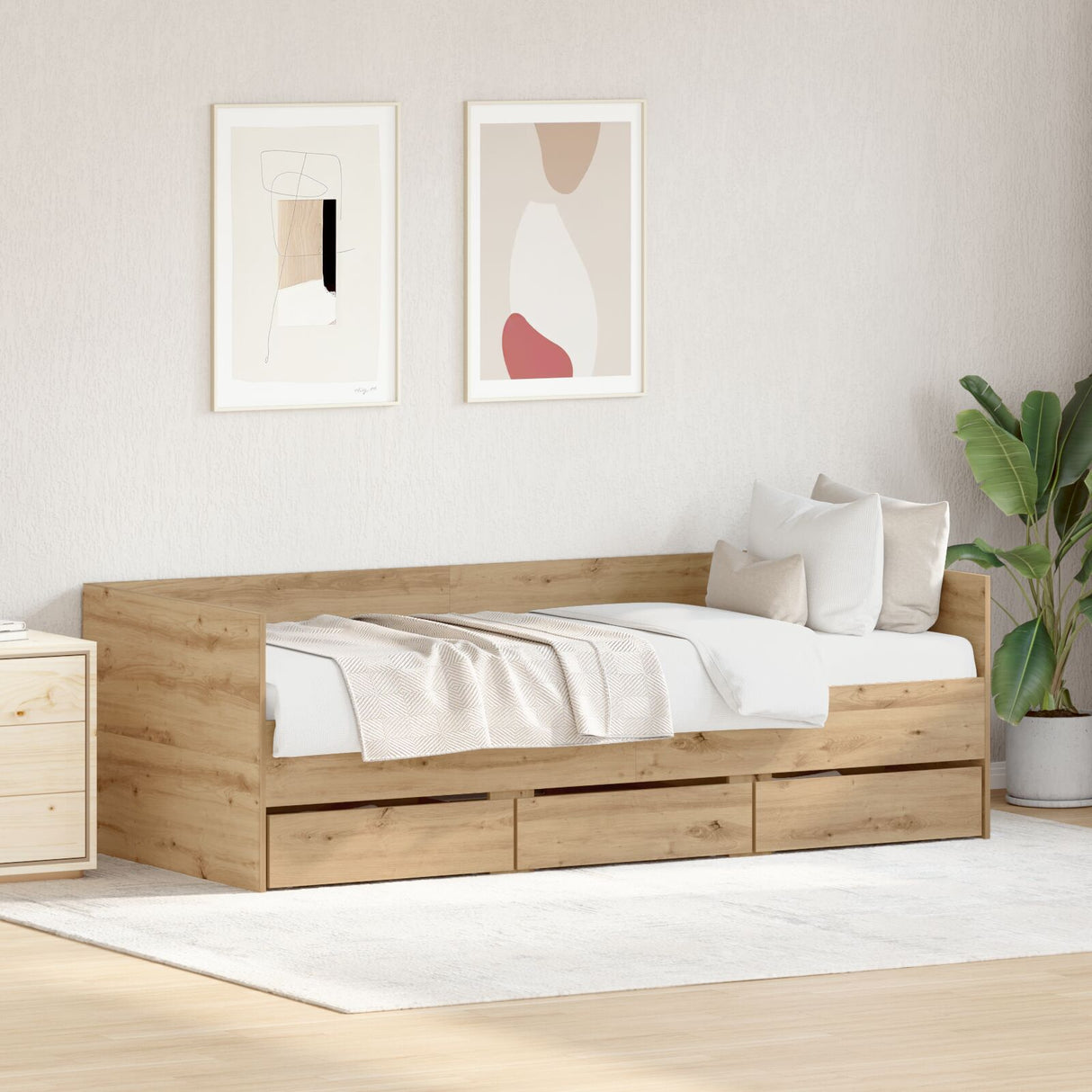 Daybed Artisan Oak Engineered Wood 90 X 190 Cm Durable Daybed