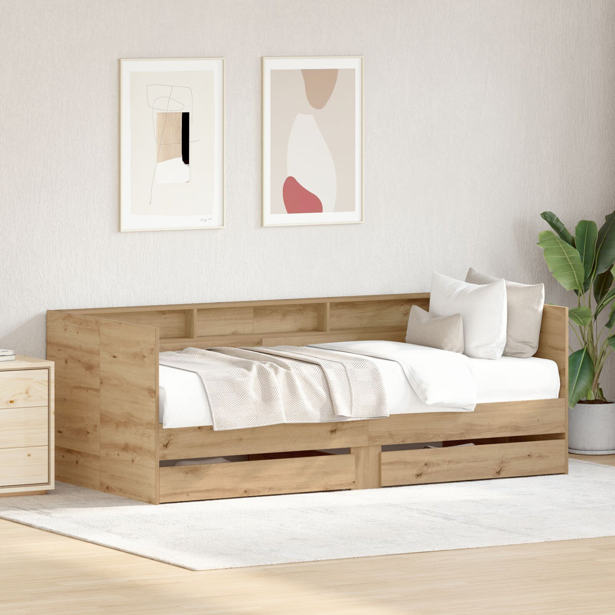 Daybed With Drawers Artisan Oak Engineered Wood 90 X 200 Cm