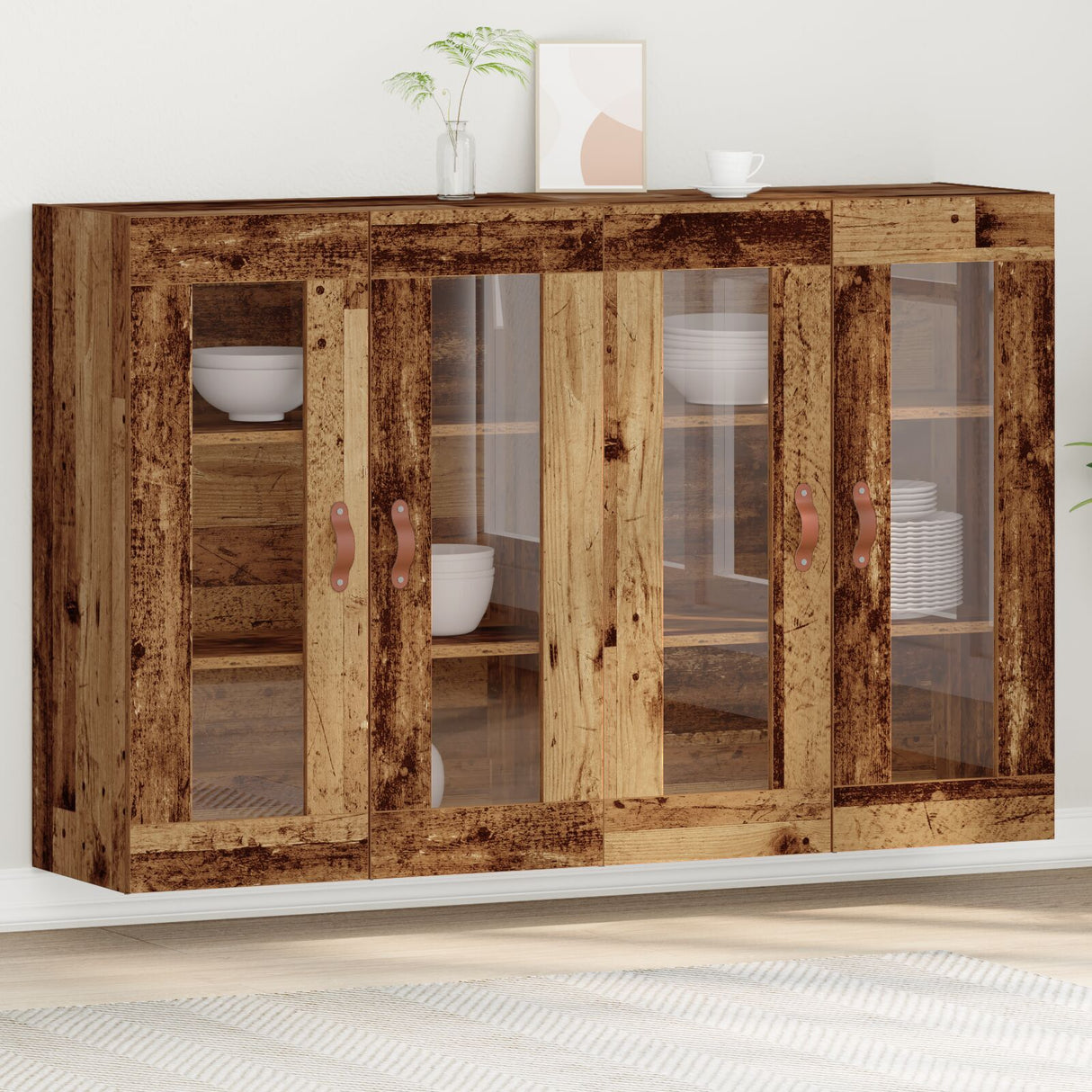 Wall Mounted Cabinets 2 Pcs Old Wood 69.5X34X90 Cm Engineered Wood