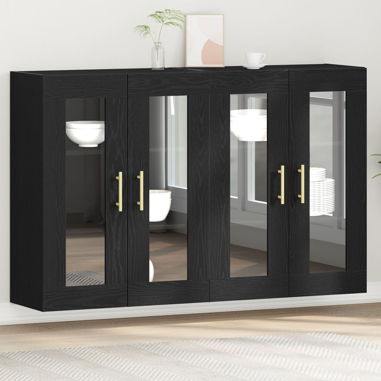 Wall Mounted Cabinets 2 Pcs Black Oak 69,5X34X90 Cm Engineered Wood