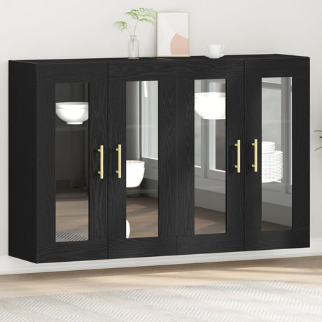 Wall Mounted Cabinets 2 Pcs Black Oak 69,5X34X90 Cm Engineered Wood