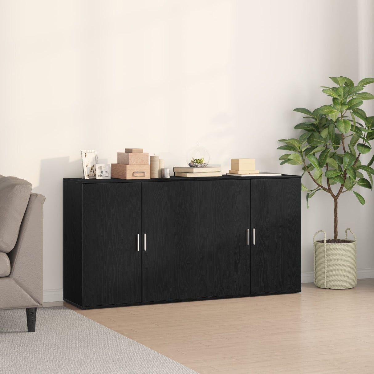 Sideboards 2 Pcs Black Oak 79X38X80 Cm Engineered Wood
