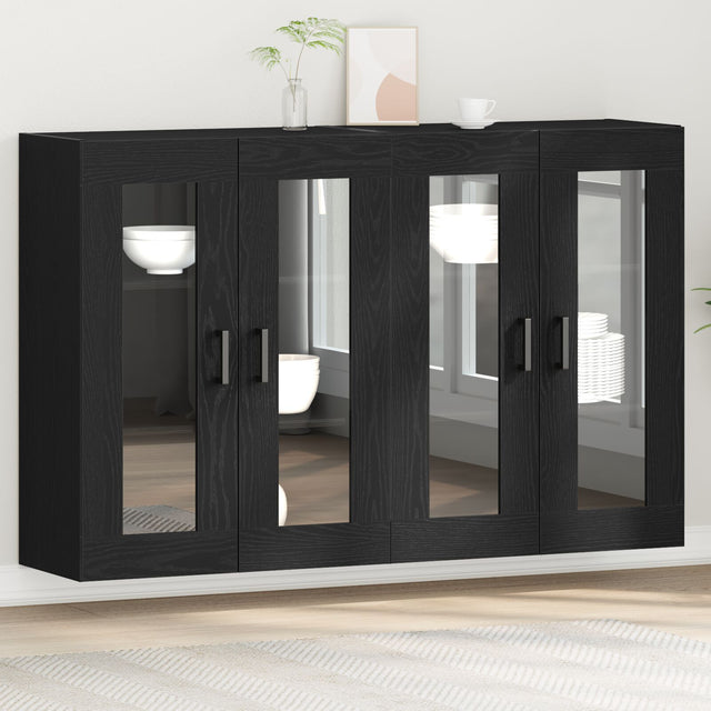 Wall Mounted Cabinets 2 Pcs Black Oak 69,5X34X90 Cm Engineered Wood