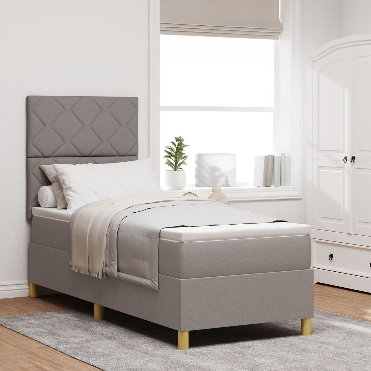 Box Spring Bed With Mattress Taupe 80X200 Cm Fabric
