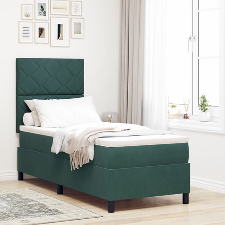 Box Spring Bed With Mattress Dark Green 80X200 Cm Velvet