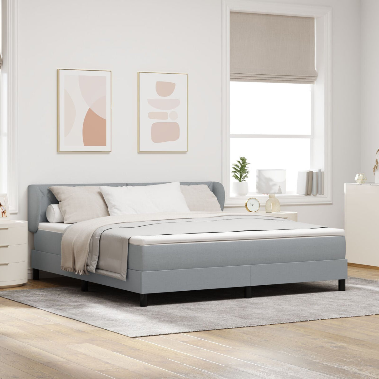 Box Spring Bed With Mattress Light Grey 180X200 Cm Fabric