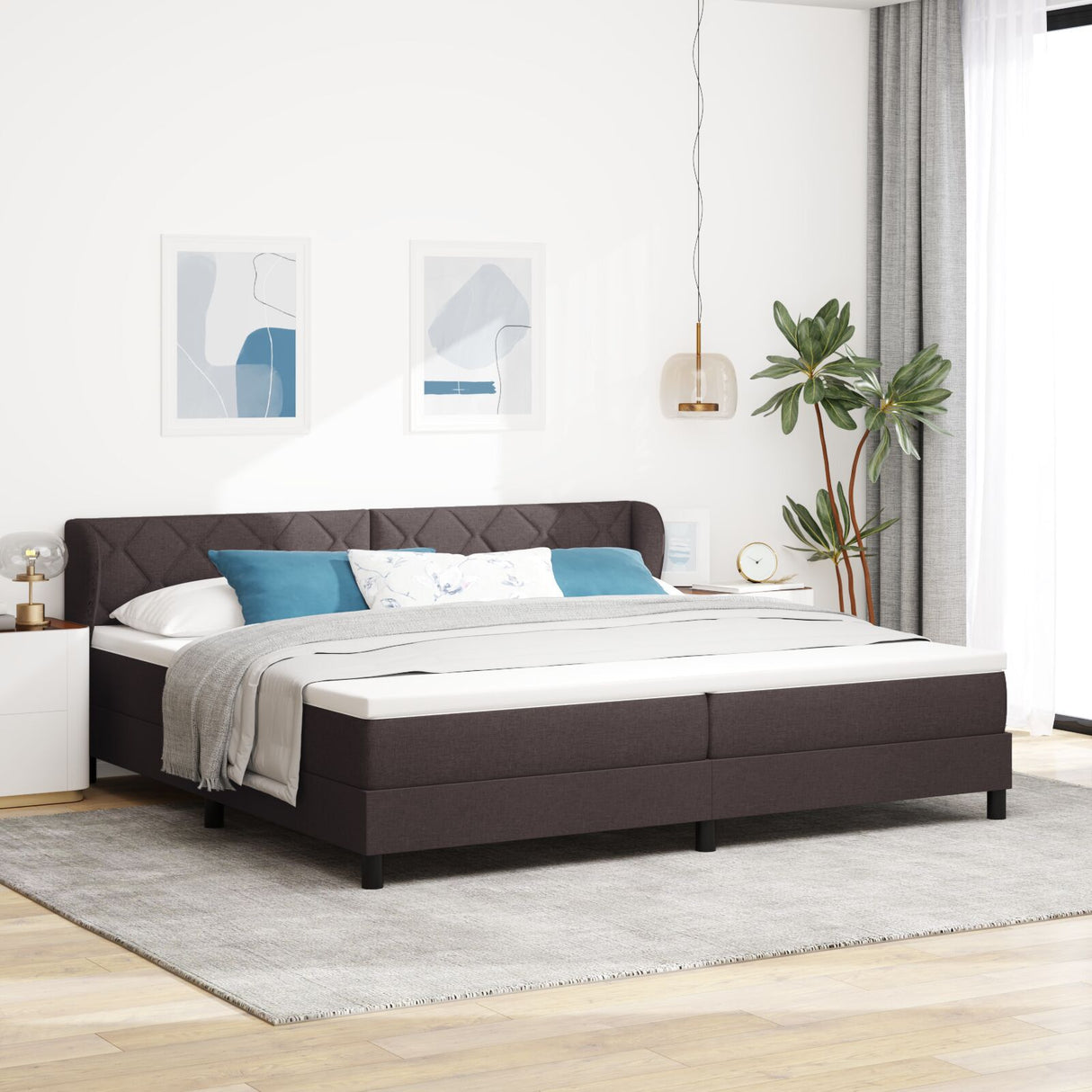 Box Spring Bed With Mattress Dark Brown 200X200 Cm Fabric