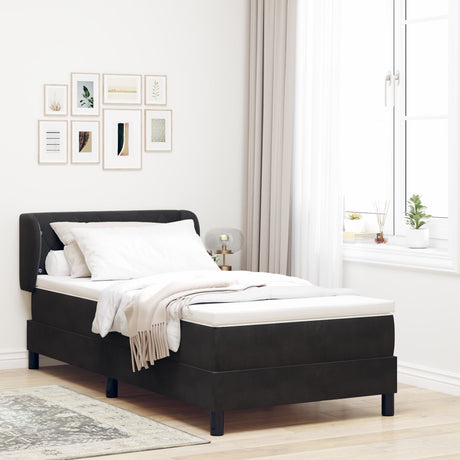 Box Spring Bed With Mattress In Black Velvet, 90X190 Cm