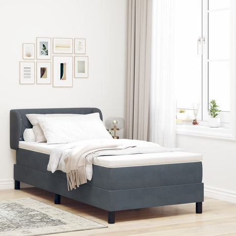 Box Spring Bed With Mattress In Dark Grey, 100X200 Cm, Velvet