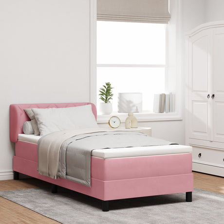 Box Spring Bed With Mattress In Pink, 90X190 Cm, Velvet