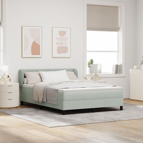Box Spring Bed With Mattress In Light Grey, 140X190 Cm, Velvet