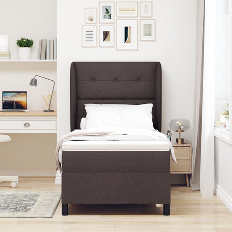 Box Spring Bed With Mattress Dark Brown 100X200 Cm Fabric