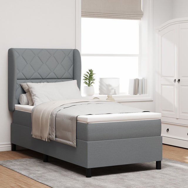 Box Spring Bed With Mattress - Light Gray, 90X200 Cm, Fabric