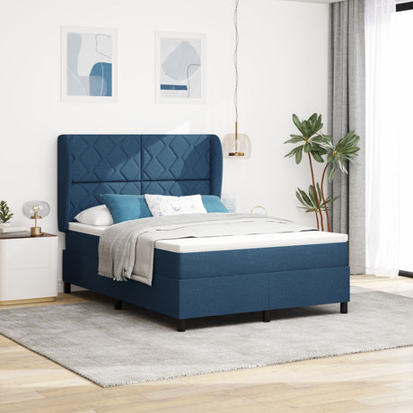 Box Spring Bed With Mattress - Blue, 140X190 Cm, Fabric