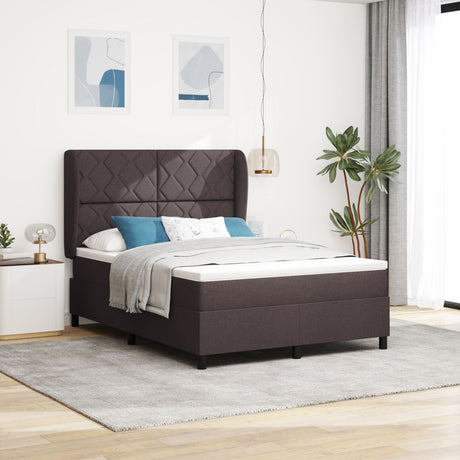 Box Spring Bed With Mattress In Dark Brown - 140X200 Cm Fabric