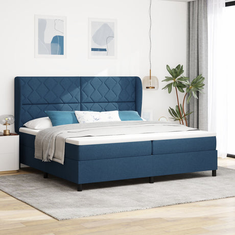 Box Spring Bed With Mattress - Blue, 200X200 Cm, Fabric