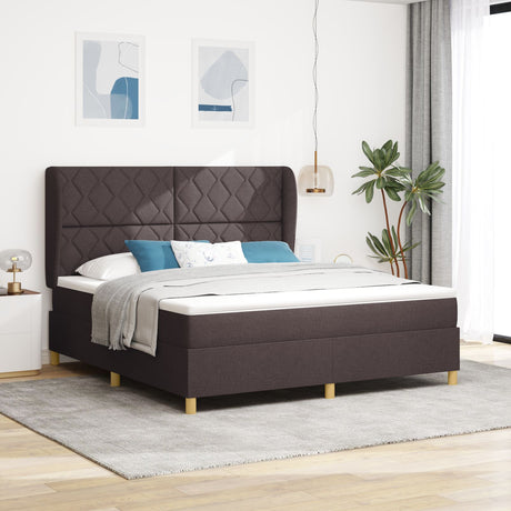 Box Spring Bed With Mattress Dark Brown 180X200 Cm Fabric