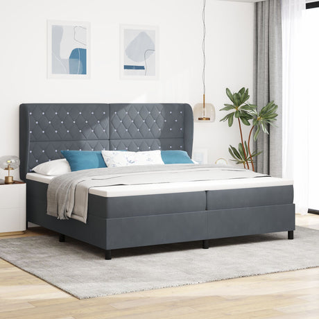 Box Spring Bed With Mattress Dark Grey 200X200 Cm Velvet