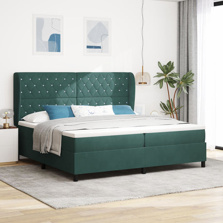 Box Spring Bed With Mattress Dark Green 200X200 Cm Velvet