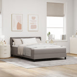Box Spring Bed With Mattress Taupe 140X190 Cm Fabric,  Headboard Lines Design Taupe 140 Cm Fabric