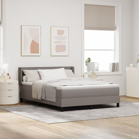 Box Spring Bed With Mattress Taupe 140X190 Cm Fabric,  Headboard Lines Design Taupe 140 Cm Fabric