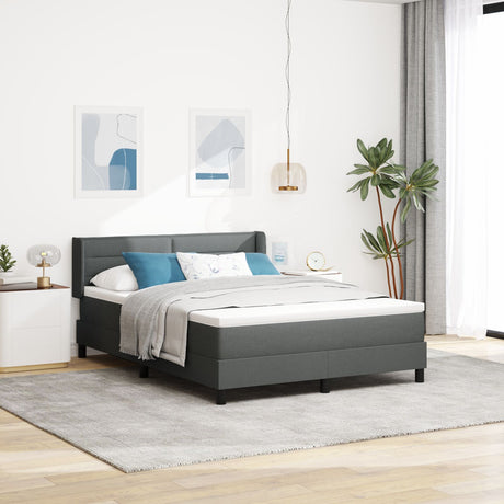 Box Spring Bed With Mattress Dark Grey 140X200 Cm Fabric,  Headboard Lines Design Dark Grey 140 Cm Fabric