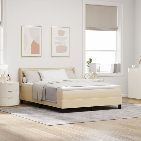 Box Spring Bed With Mattress Cream 160X200 Cm Fabric,  Headboard Lines Design Cream 160 Cm Fabric