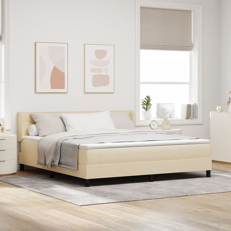 Box Spring Bed With Mattress Cream 180X200 Cm Fabric,  Headboard Lines Design Cream 180 Cm Fabric