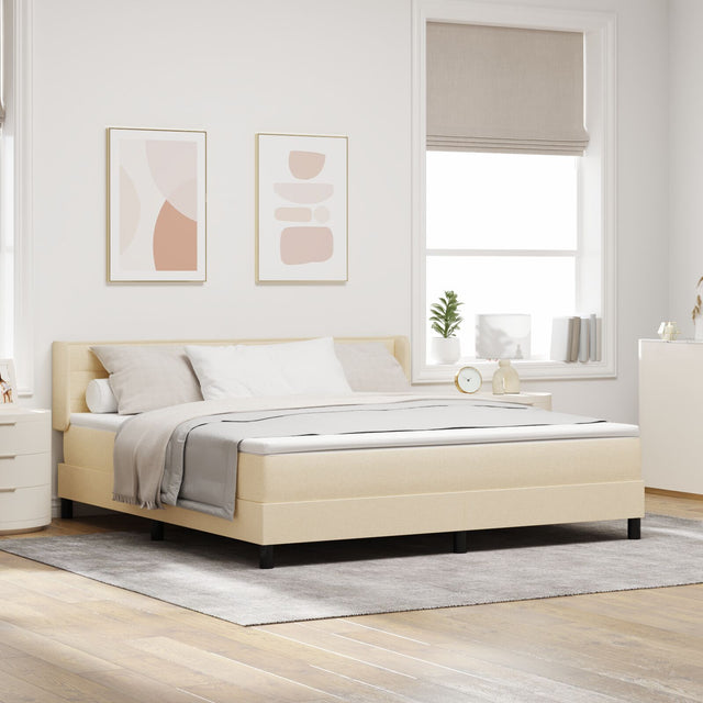 Box Spring Bed With Mattress Cream 180X200 Cm Fabric,  Headboard Lines Design Cream 180 Cm Fabric