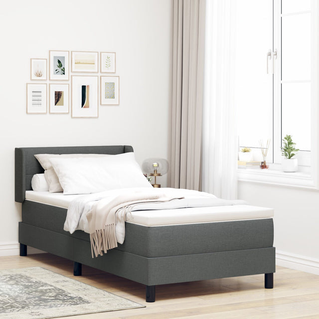 Box Spring Bed With Mattress Dark Grey 80X200 Cm Fabric,  Headboard Button Tufted Dark Grey 80 Cm Fabric