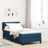 Box Spring Bed With Mattress Blue 90X190 Cm Fabric,  Headboard Button Tufted Blue 90 Cm Fabric