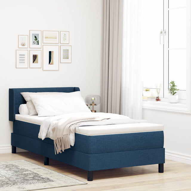 Box Spring Bed With Mattress Blue 90X190 Cm Fabric,  Headboard Button Tufted Blue 90 Cm Fabric