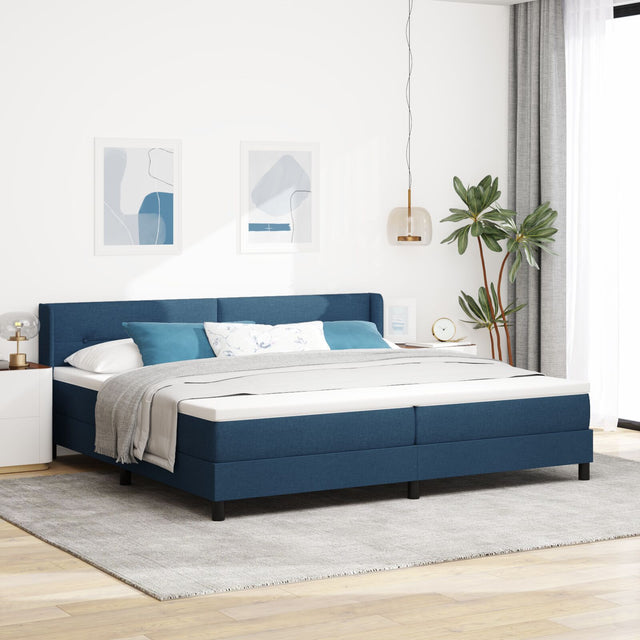 Box Spring Bed With Mattress Blue 200X200 Cm Fabric,  Headboard Button Tufted Blue 200 Cm Fabric