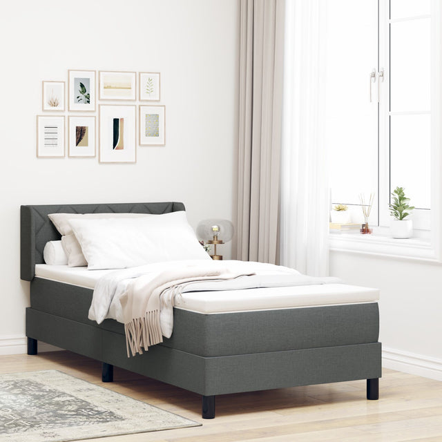 Box Spring Bed With Mattress Dark Grey 90X190 Cm Fabric,  Headboard Diamond Blocks Design Dark Grey 90 Cm Fabric