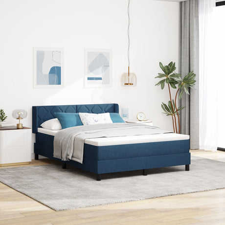 Box Spring Bed With Mattress Blue 160X200 Cm Fabric,  Headboard Diamond Blocks Design Blue 160 Cm Fabric