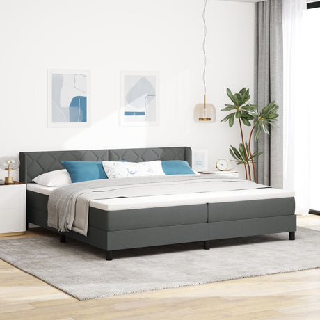 Box Spring Bed With Mattress Dark Grey 200X200 Cm Fabric,  Headboard Diamond Blocks Design Dark Grey 200 Cm Fabric