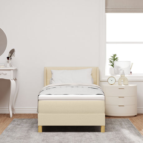 Box Spring Bed With Mattress Cream 90X200 Cm Fabric,  Headboard Button Tufted Cream 90 Cm Fabric