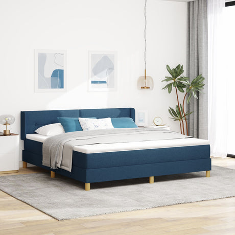 Box Spring Bed With Mattress Blue 180X200 Cm Fabric,  Headboard Button Tufted Blue 180 Cm Fabric